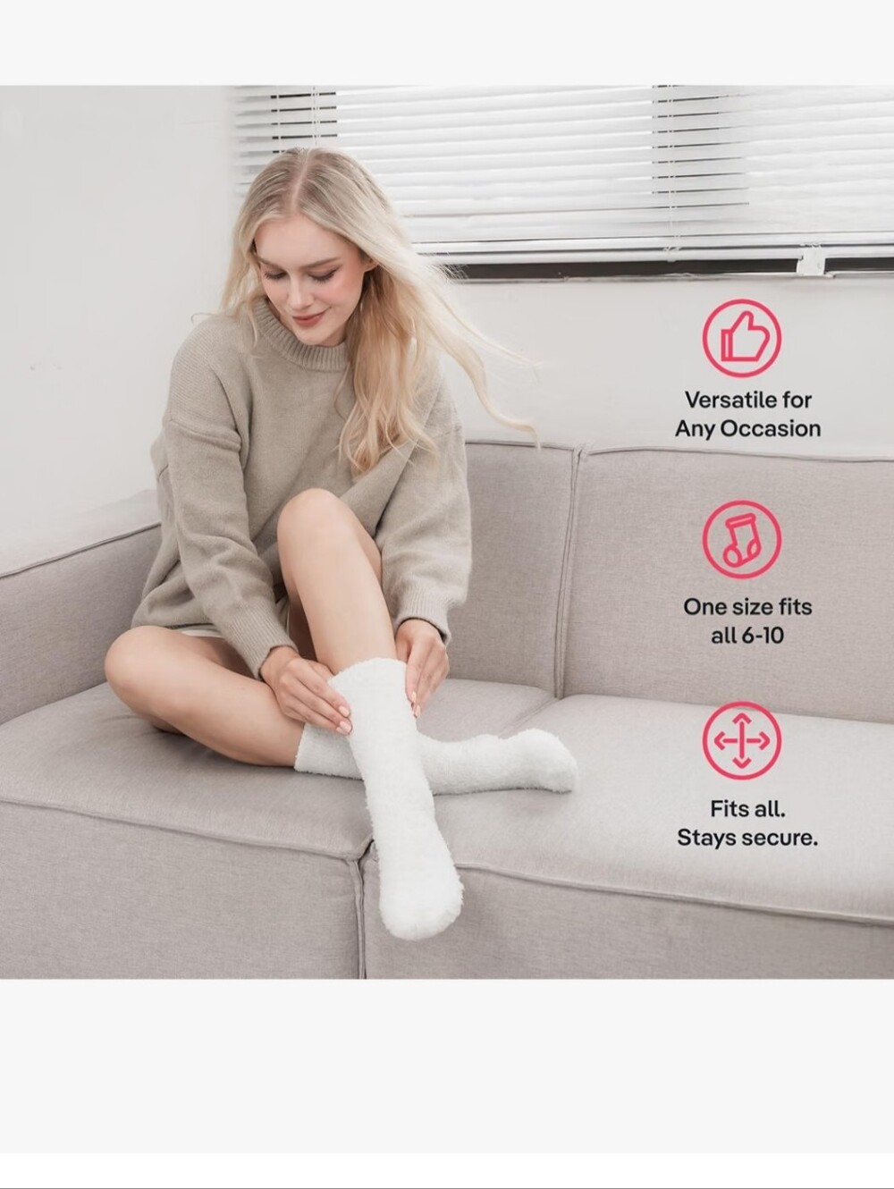 Coolmate Fuzzy Socks. Size 6-10. White. Elastic Cuffs Reinfirced Toes.